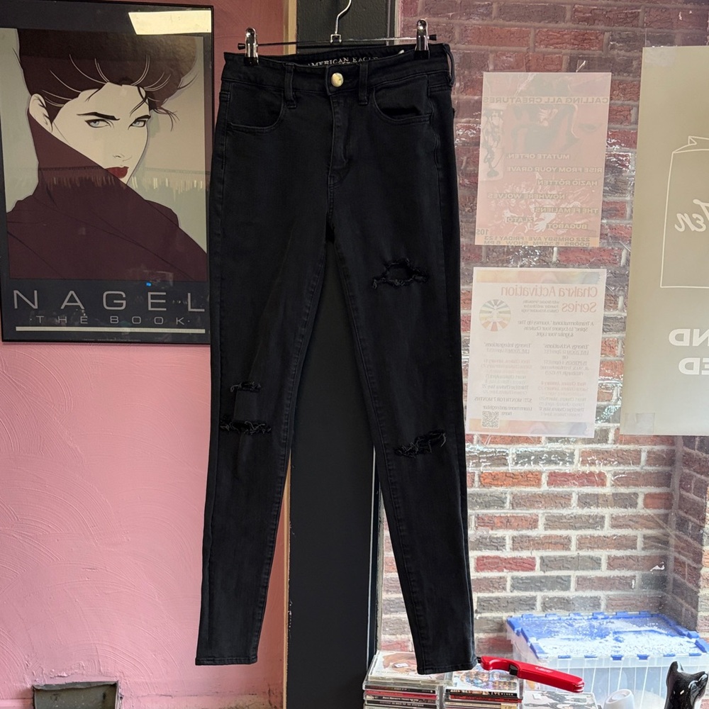 American Eagle Outfitters Black Distressed Skinny Jeggings